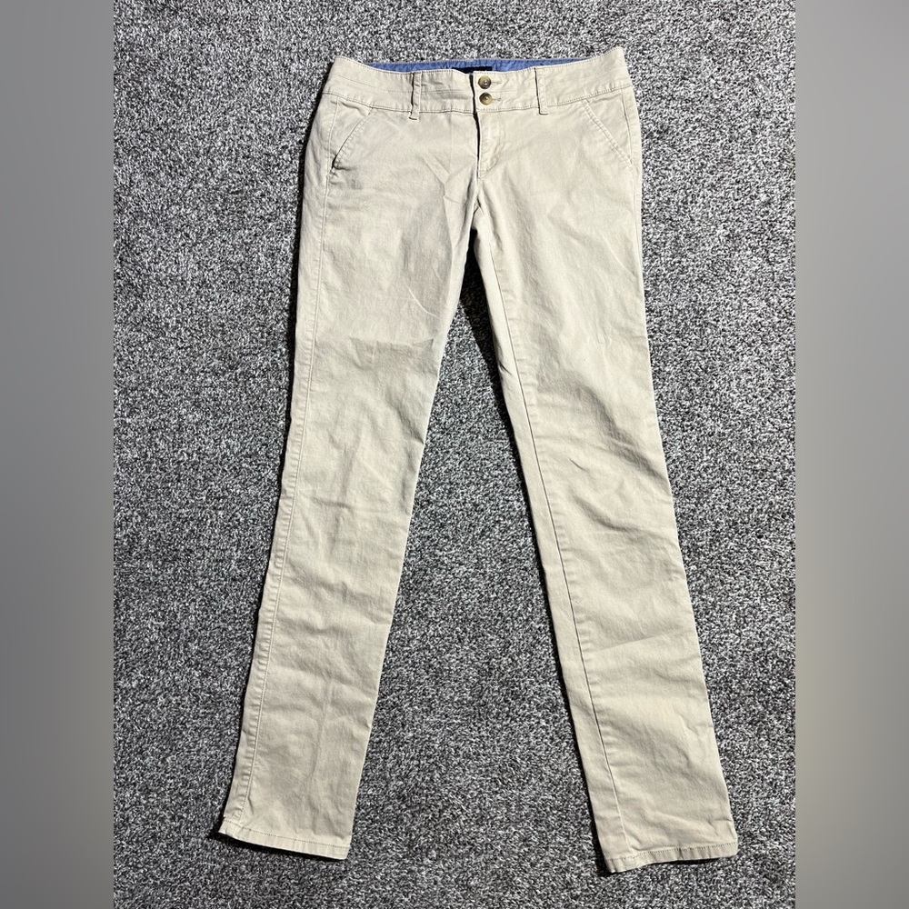 American Eagle Pants Womens 2 Long Tan Khaki Chino Skinny Casual Cotton